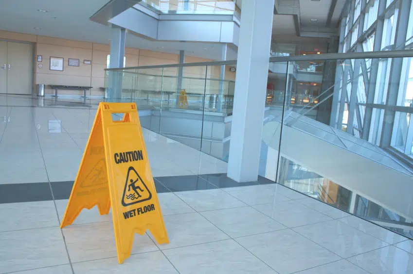 Wet floor sign on government or public property