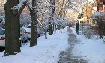 Icy sidewalk outside of an apartment complex