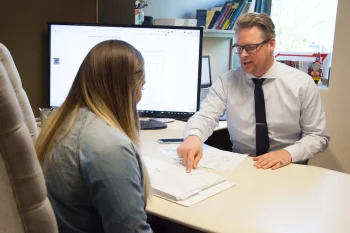 Woman talking to lawyer after slip and fall