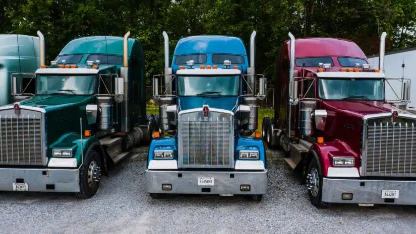 trucks parked in a parking lot before a truck accident 