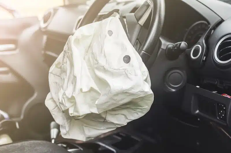 Blown Out Airbag Inside Of A Crashed Car
