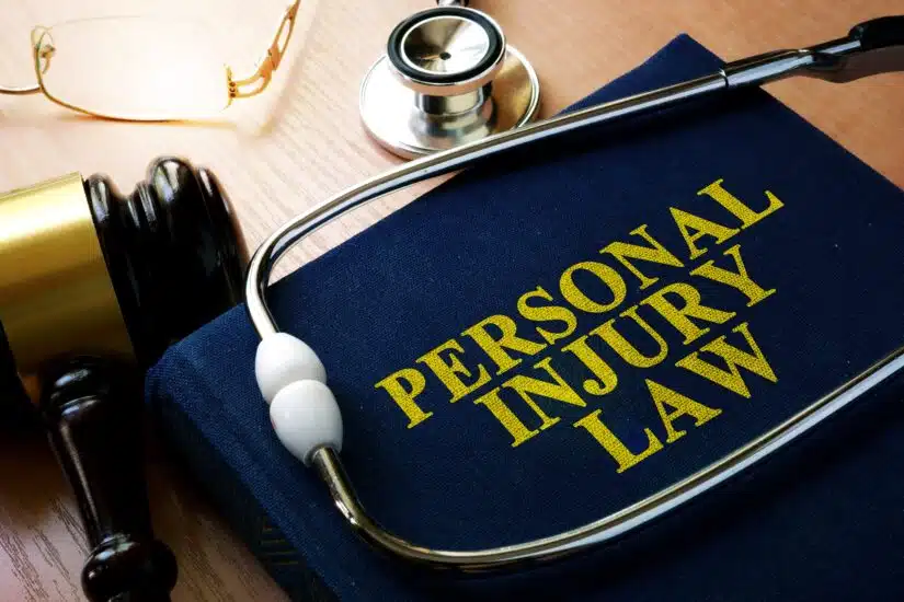 Personal Injury Law Book With Judges Hammer and Heartbeat Sensor
