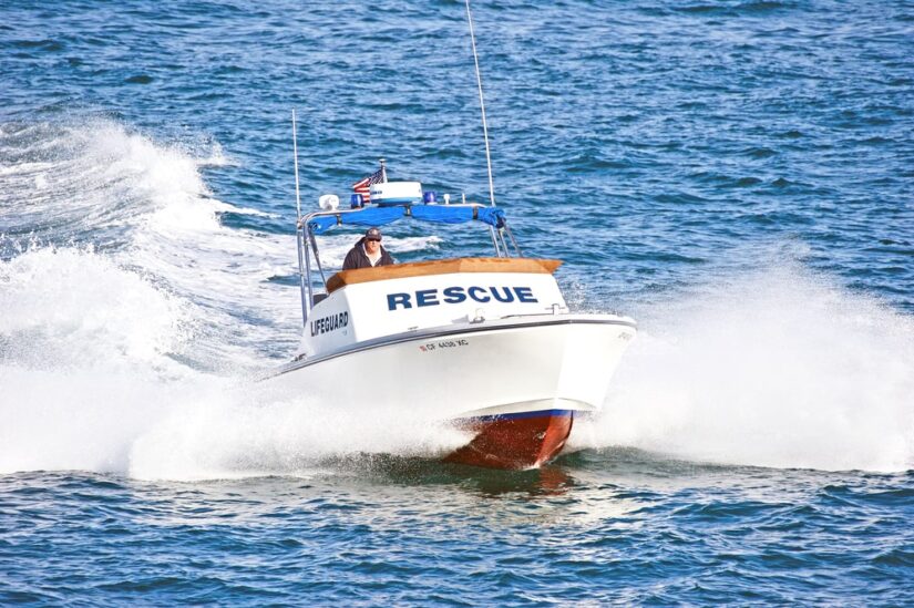 Rescue Boat Riding On Water