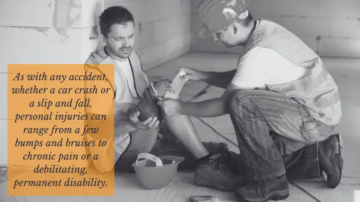 worker with a personal injury from a construction accident