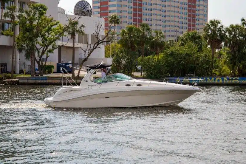 Boats cruising along the river