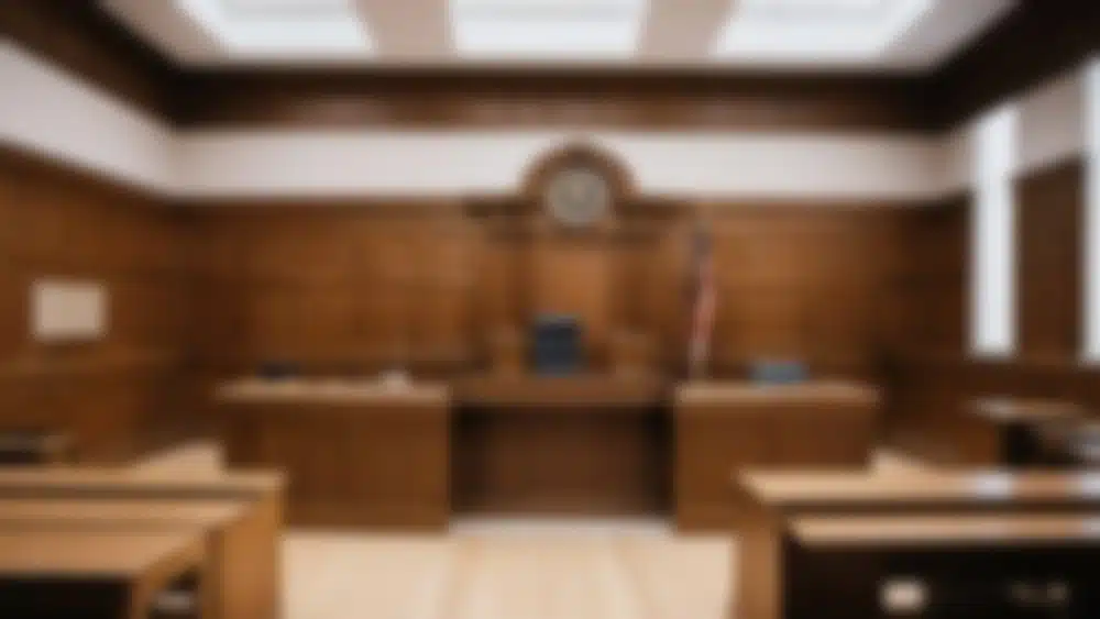 Out-of-focus image of a courtroom in between court sessions