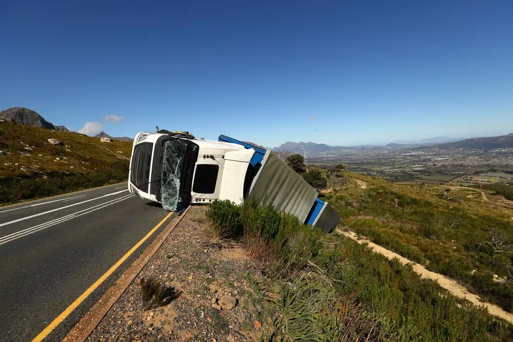 Accident with a tipped farm truck